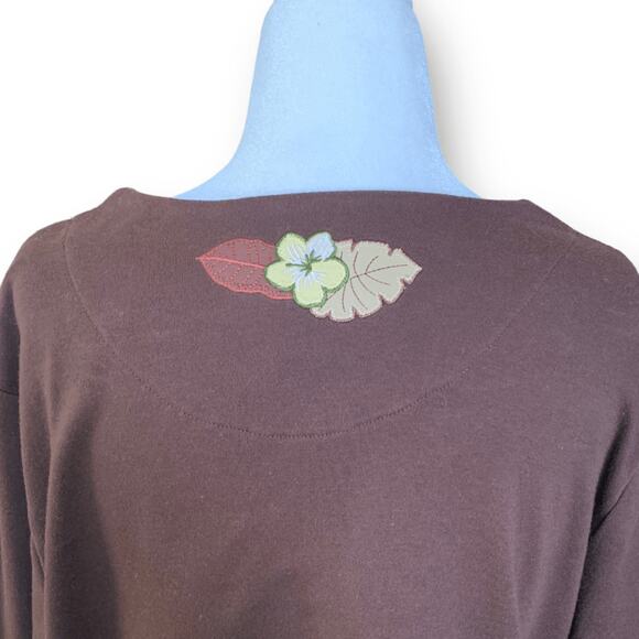 Vintage Breckenridge Cardigan Top Brown Fall Leaves Dark Floral Animal Print - Picture 6 of 12